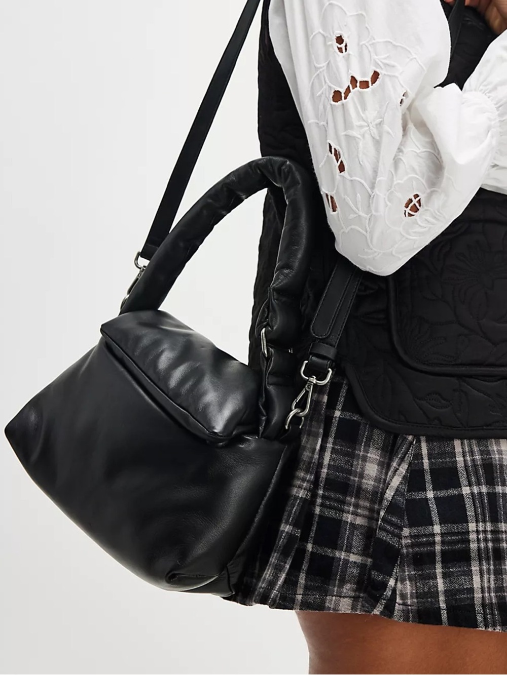 Free People Piper Puff Crossbody Classic Top Handle Black Leather Bag